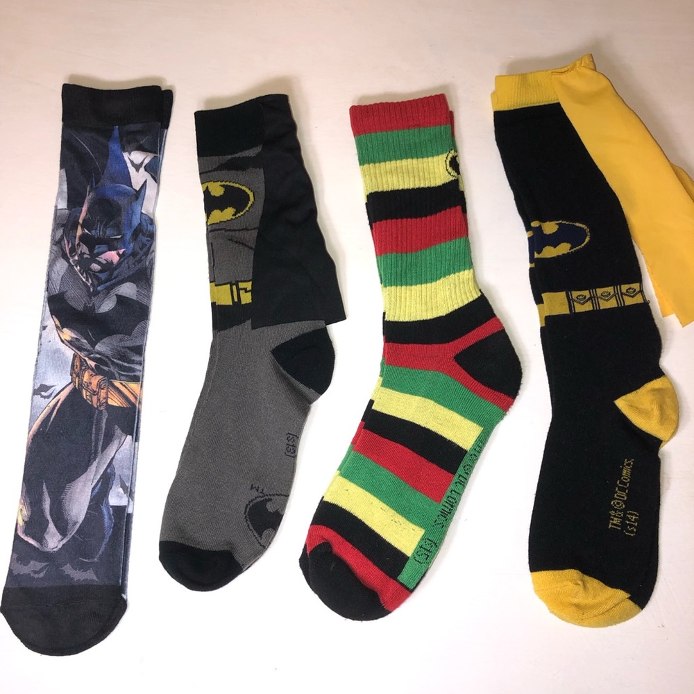 Batman Themed Men's Novelty Socks Bundle/Set, Multicolor, 4 pairs of socks,